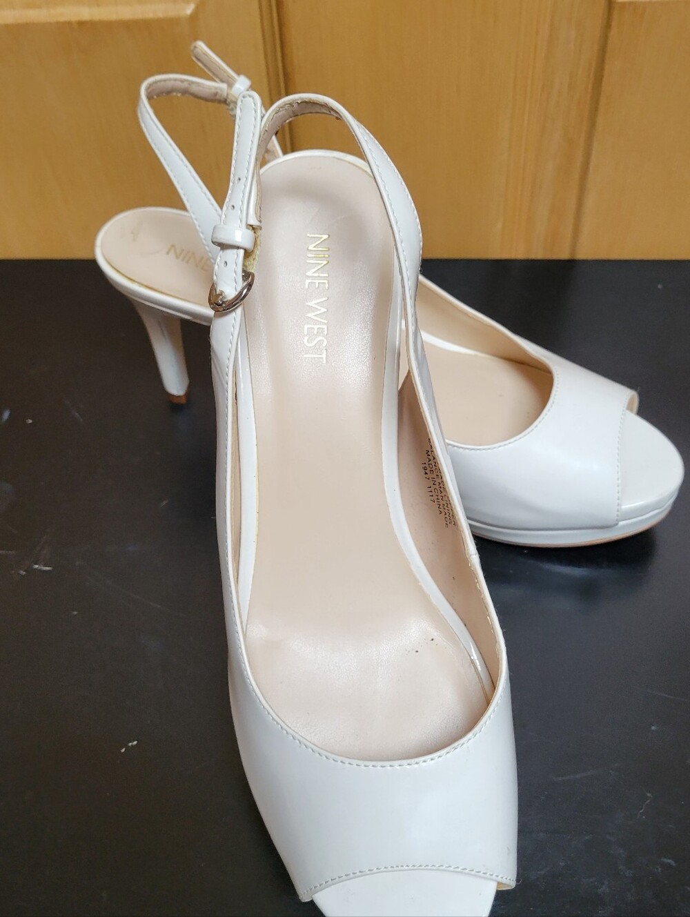 Nine West White Peep-Toe Slingback Heels